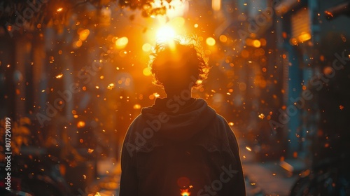 Person Standing in the Rain at Night