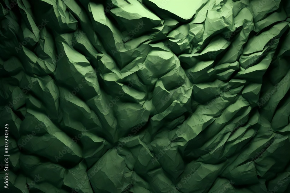 Fototapeta premium Green crumpled paper texture used for paper background texture in decorative art work. Green silk crumpled fabric as an abstract background. Wallpaper background