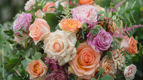 Assorted Pink and Peach Roses Bouquet in Lush Floral © Abdul