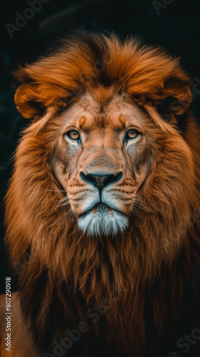 a fierce lion staring right at the camera with intense powerful © Dmitriy