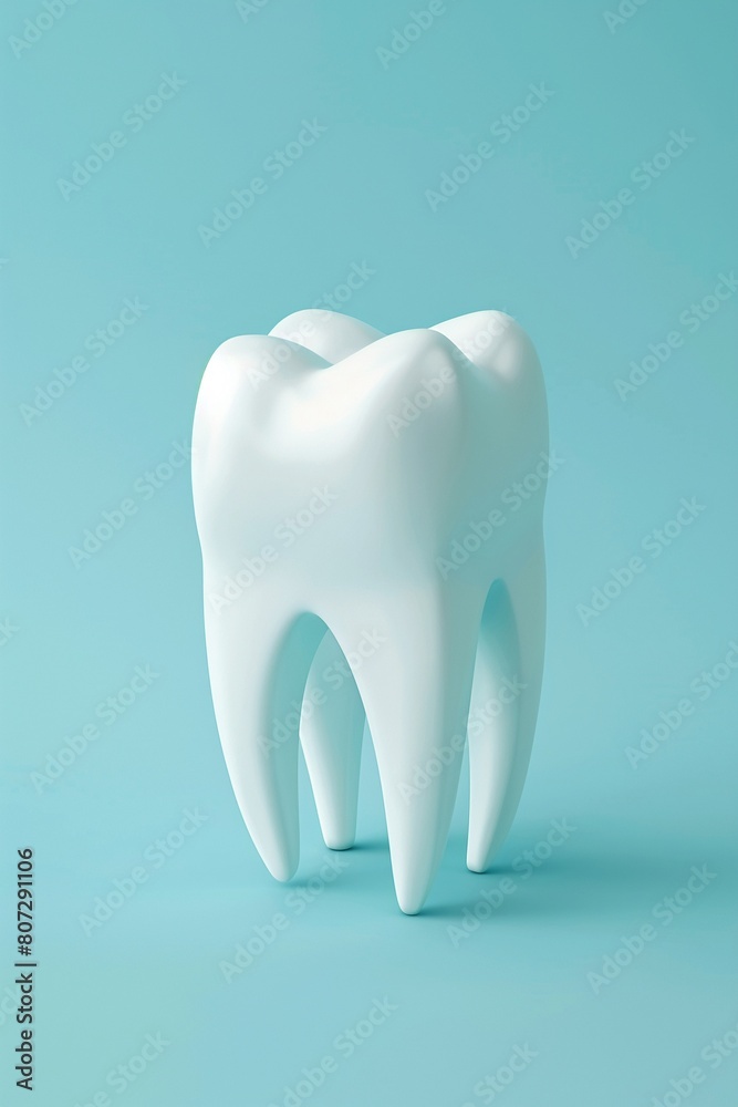 Perfectly sculpted 3D tooth on a light blue background minimalist and clean design. Close-up Perfectly sculpted 3D tooth on a light blue background minimalist and clean design. Close-up