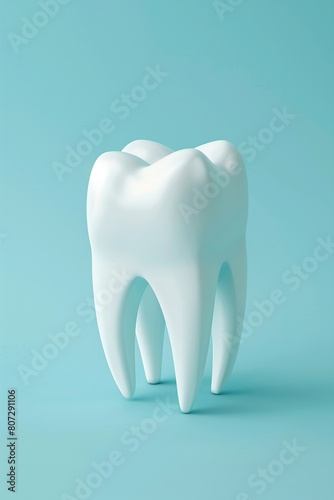 Perfectly sculpted 3D tooth on a light blue background minimalist and clean design. Close-up
