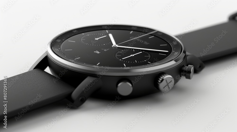 Modern smartwatch on white background, showcasing design and tech features for accessory promotion Modern smartwatch on white background, showcasing design and tech features for accessory promotion