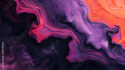 an abstract grainy gradient background, where waves of purple, pink, orange, and black intertwine in stunning realism, creating a dark yet vibrant backdrop for your design masterpiece
