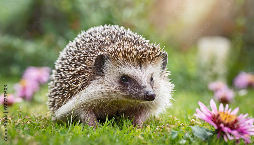 Cute hedgehog on a green garden lawn.. Cute hedgehog on a green garden lawn..