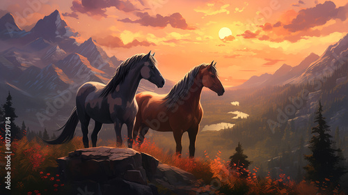 horse on sunset background