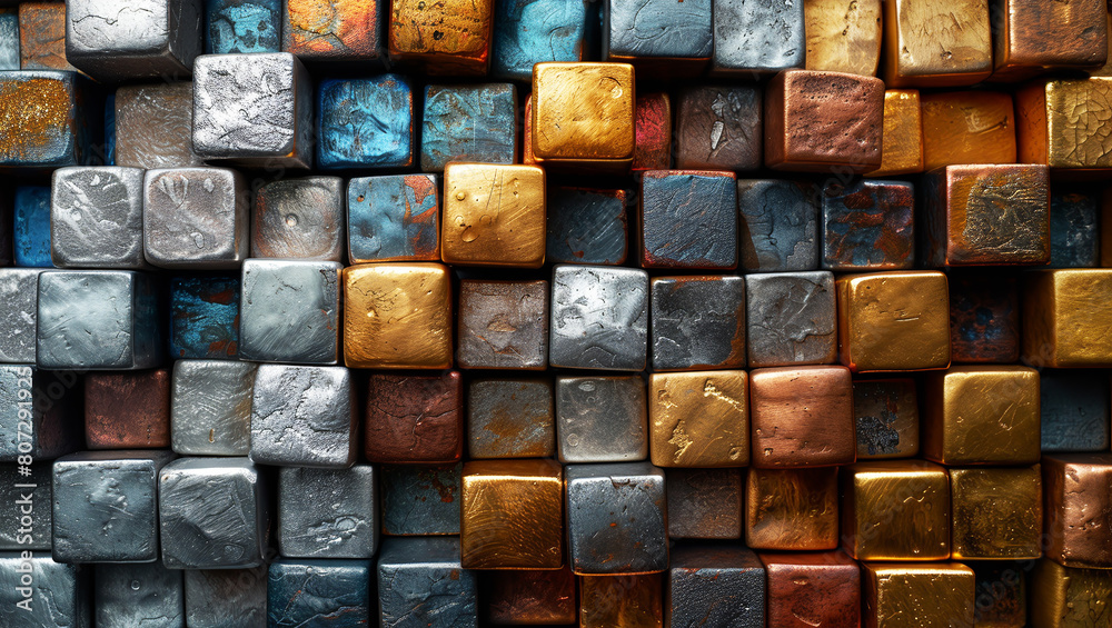Textural representation of various geometric shapes made of non-ferrous metals,Generated by AI Textural representation of various geometric shapes made of non-ferrous metals,Generated by AI
