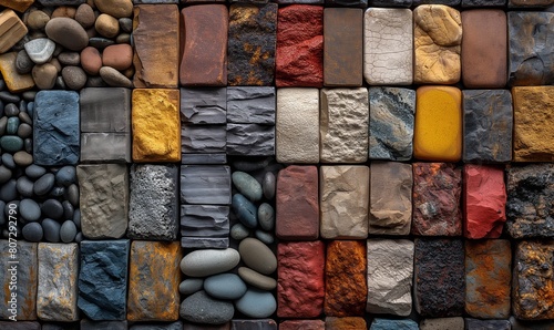 Collection of stones arranged in rows.