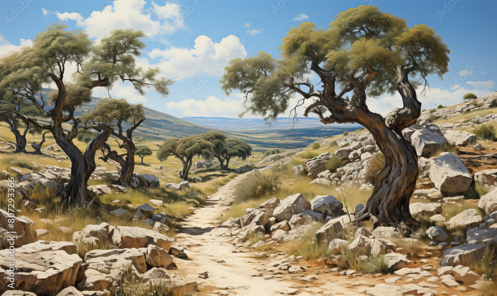 A picture of a dirt road with surrounding trees. A picture of a dirt road with surrounding trees.