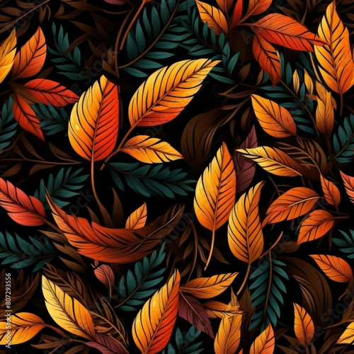 Tangerine Leaves on Black Canvas