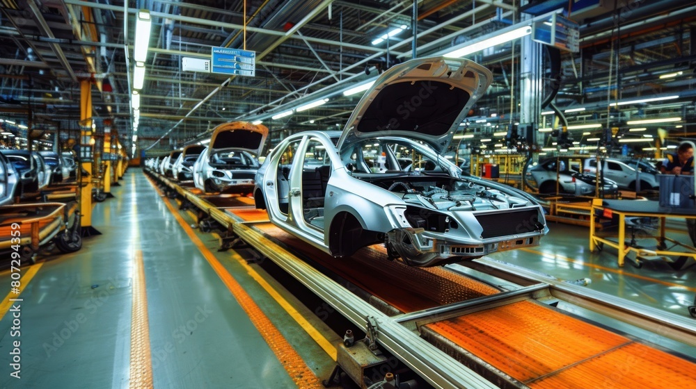 Car Assembly in a modern vehicle factory, AI generated image. Car Assembly in a modern vehicle factory, AI generated image.