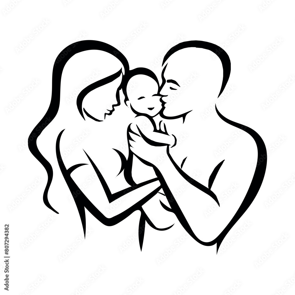 Family silhouette isolated over white background editable illustration Family silhouette isolated over white background editable illustration