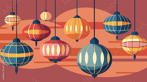 A of hanging globes made from vintage light fixtures casting a warm and nostalgic glow in a bohemianinspired space.. Vector illustration