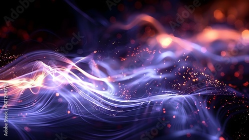 Abstract image of glowing data cables transferring information against dark background. Concept Data cables, Glowing, Abstract, Technology, Information Transfer