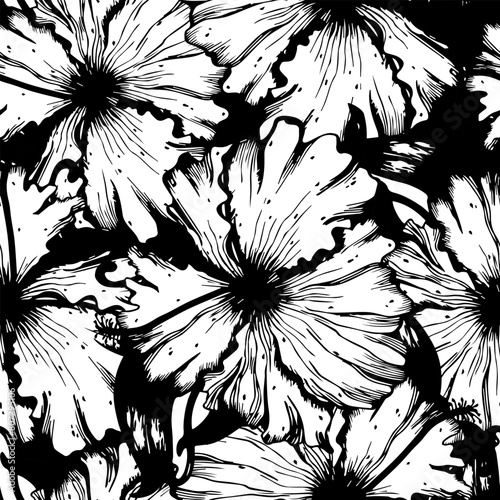 abstract seamless wallpaper. hand drawn big flowers black and white background