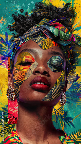 Vibrant African Woman in Colorful Headscarf