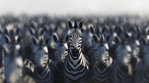 Unique Zebra Stands Out in Horse Herd Generative AI photo