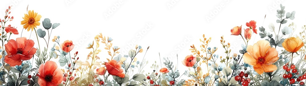 panoramic of colorful flowers on white background, for banner background