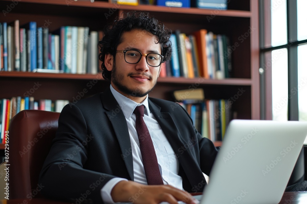 Fototapeta premium Dedicated Lawyer from Ecuador Working on Laptop