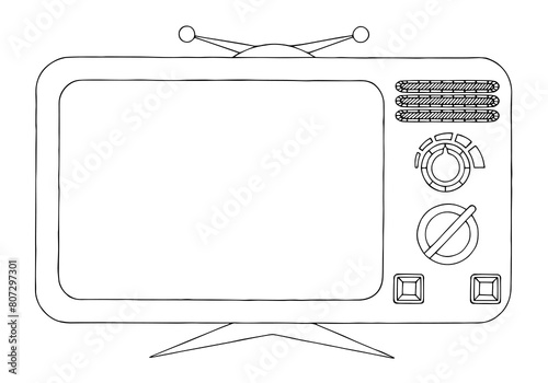 Vintage analog TV set in doodle style. Hand Drawn. Freehand drawing. Doodle. Sketch. Outline. Coloring page.	
