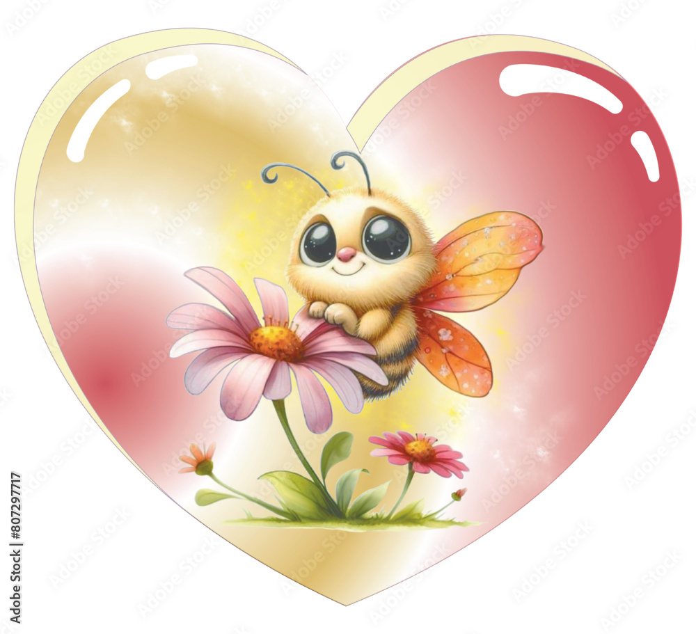friendly bee on a pink flower - daisy - gradient background - ideal graphics for Mother's Day, birthday card, sublimation, cricut, key ring, stickers, scrapbooking	