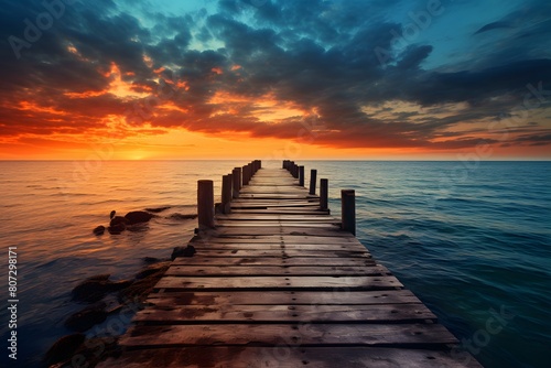 a wooden dock leading to a house on a lake with a pink and blue sky in the background at sunset. 