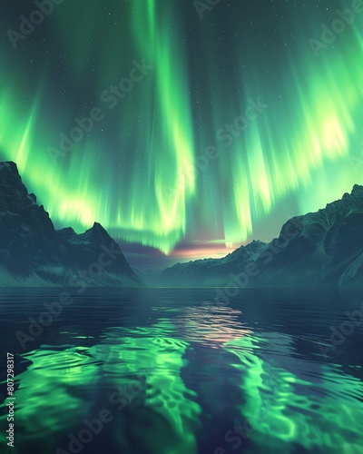 3D aurora animation with calming skies  perfect for immersive relaxation experiences or northern lights simulations