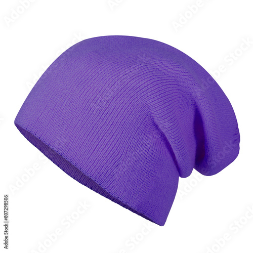 Violet  winter autumn hat cap on invisible mannequin isolated on white