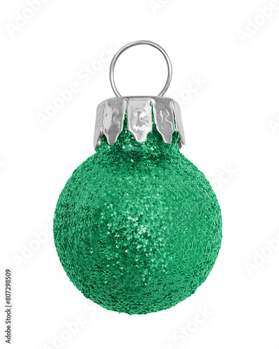 Sea color Christmas glitter bauble isolated on white