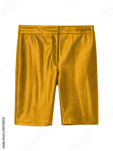 Gold festival leather shorts isolated on white background