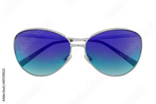 Blue trendy transparent sunglasses isolated on white background