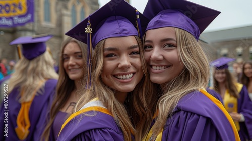 Two Girls in Graduation Caps and Gowns Posing