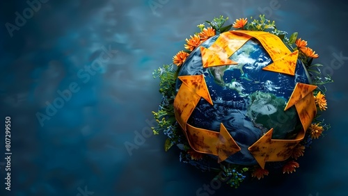 Earth image with recycling symbol highlights global environmental conservation and sustainability efforts. Concept Environmental Conservation, Global Sustainability, Recycling Symbol, Earth Image