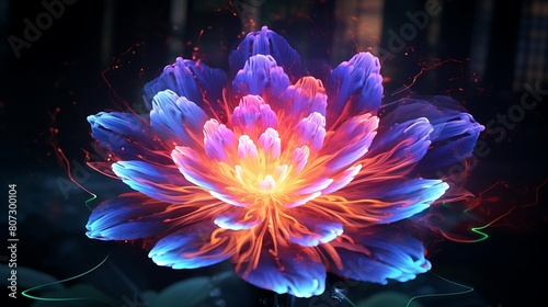A neon flower, an expression of the digital universe's luminous grace