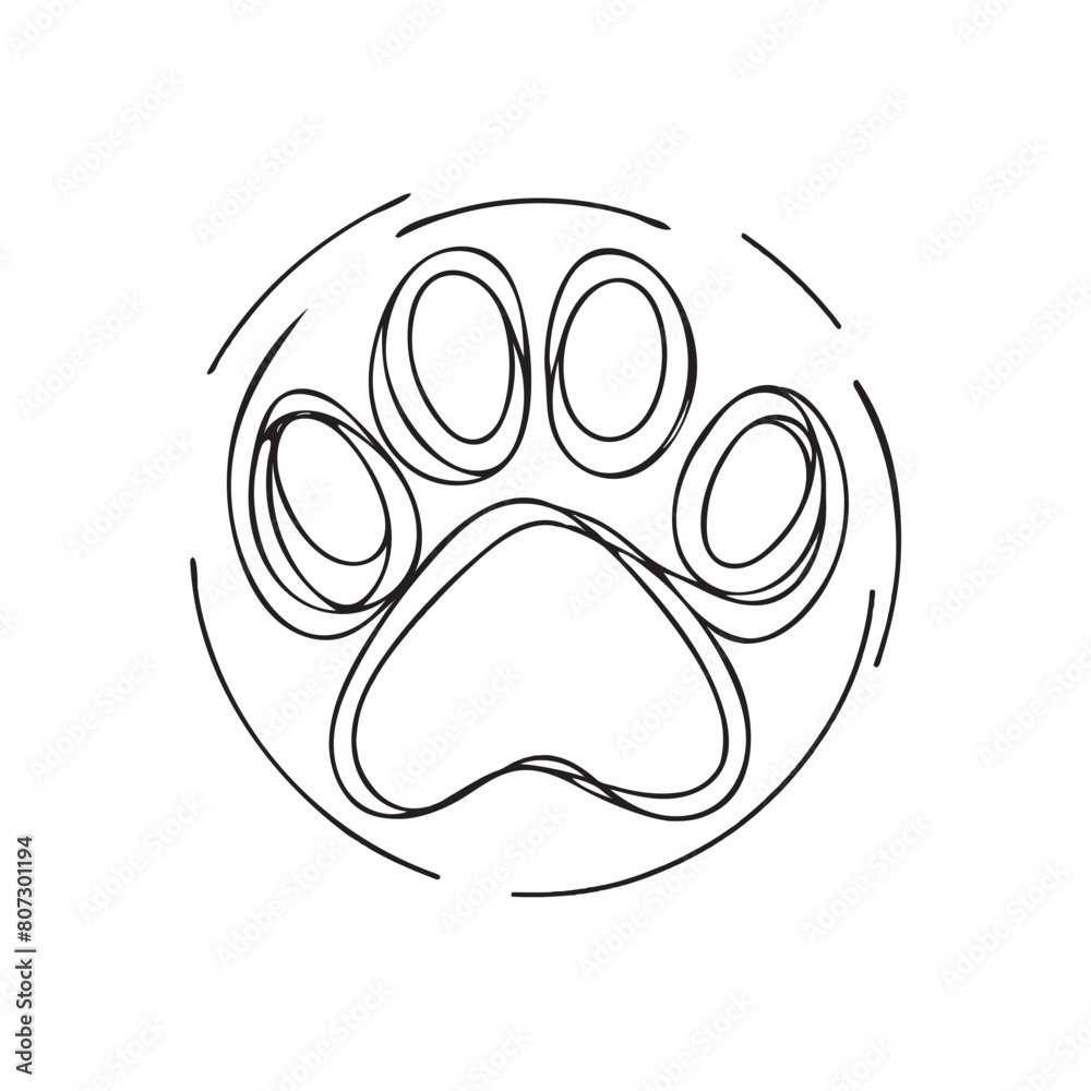 animal paw print, graphic illustration, one line animal paw print, graphic illustration, one line