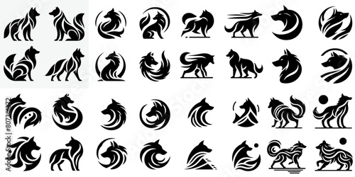collection of abstract wolf silhouettes