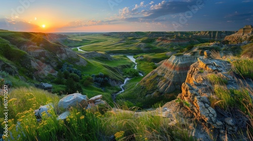 National Park: A Scenic View of Prairie Grass Hills