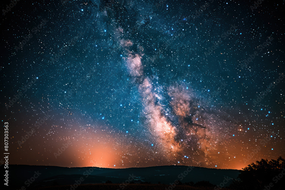 Fototapeta premium A night sky filled with numerous stars, showcasing the vastness of the universe and the beauty of the Milky Way galaxy
