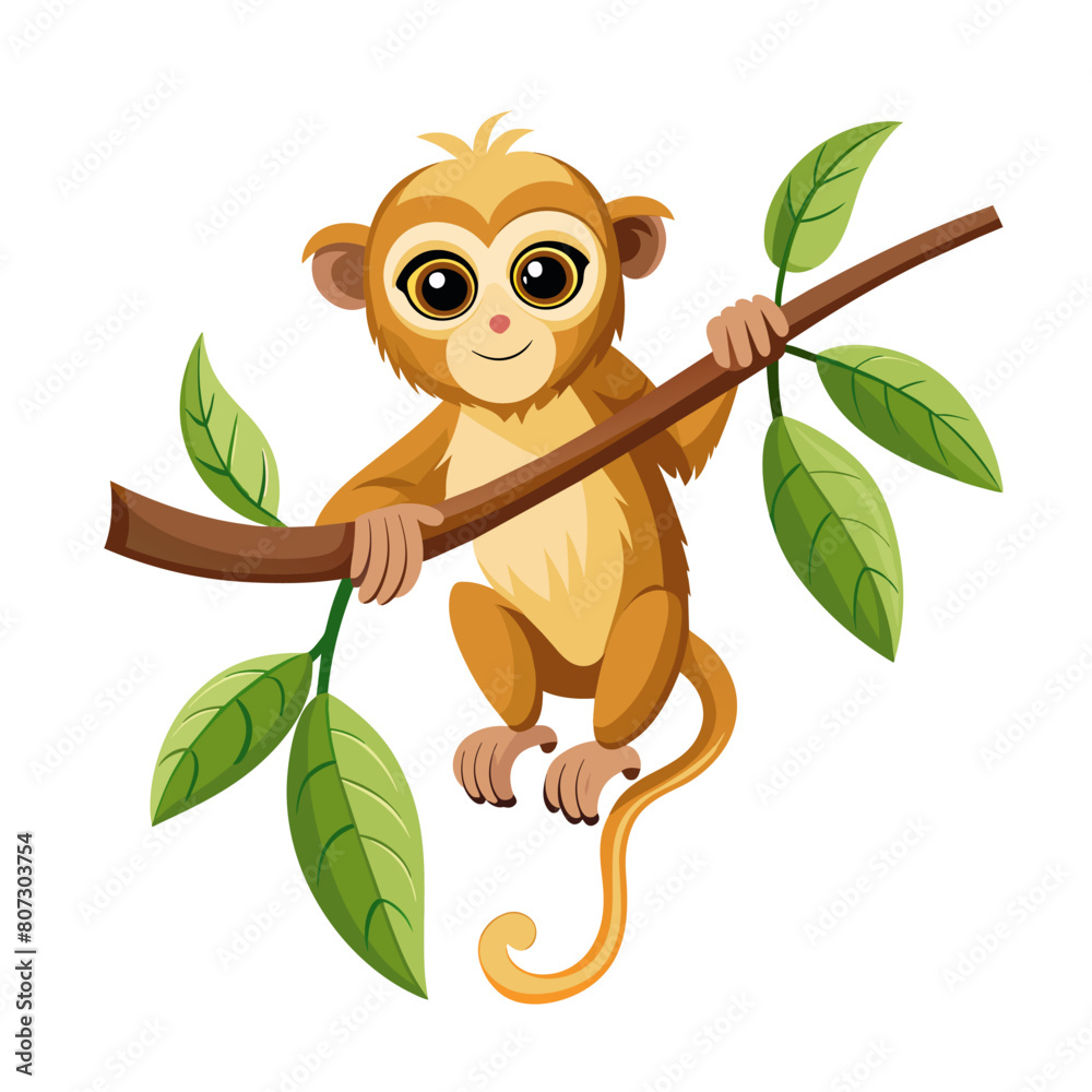 Obraz premium Cute baby monkey hanging on tree