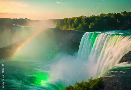 Nature   s Display of Waterfall and Rainbow