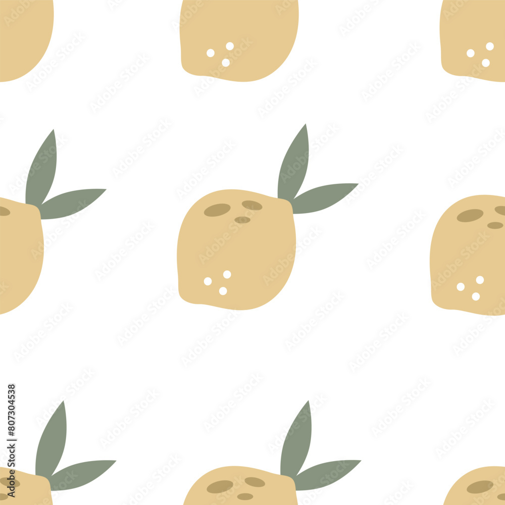 Seamless pattern with cartoon lemons. vector flat style. hand drawing. design for fabric, textile, print, wrapper Seamless pattern with cartoon lemons. vector flat style. hand drawing. design for fabric, textile, print, wrapper