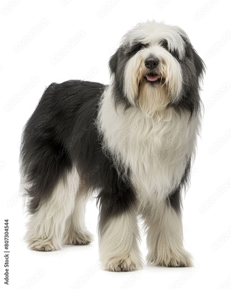Purebred Old English Sheepdog Standing Proudly in Studio. Nature Creature with Pedigree on White Purebred Old English Sheepdog Standing Proudly in Studio. Nature Creature with Pedigree on White