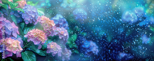 紫陽花のある梅雨の季節の風景 photo