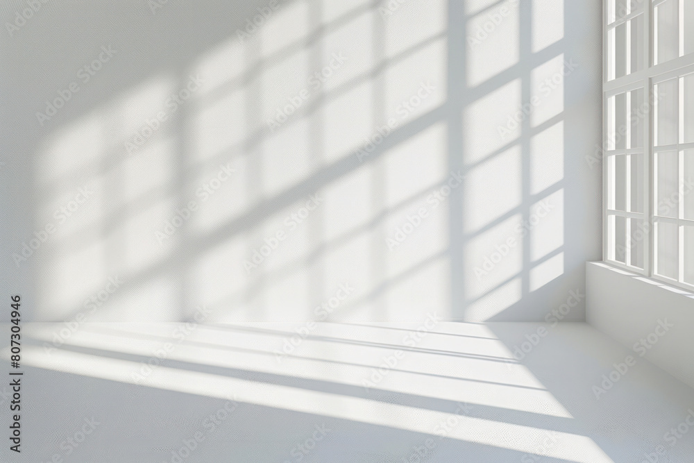 Fototapeta premium A white room featuring a window and a white wall with shadows
