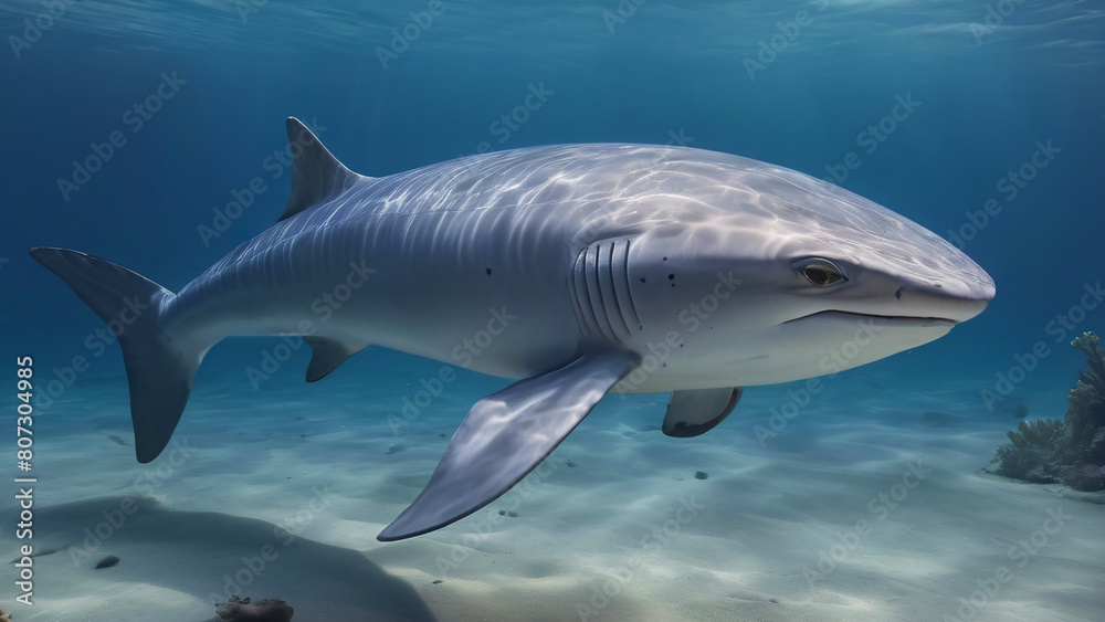 Shark Swimming Scouting And Hunting For Food In Its Natural Habitat Underwater Photography Style 300 PPI High Resolution Image Shark Swimming Scouting And Hunting For Food In Its Natural Habitat Underwater Photography Style 300 PPI High Resolution Image