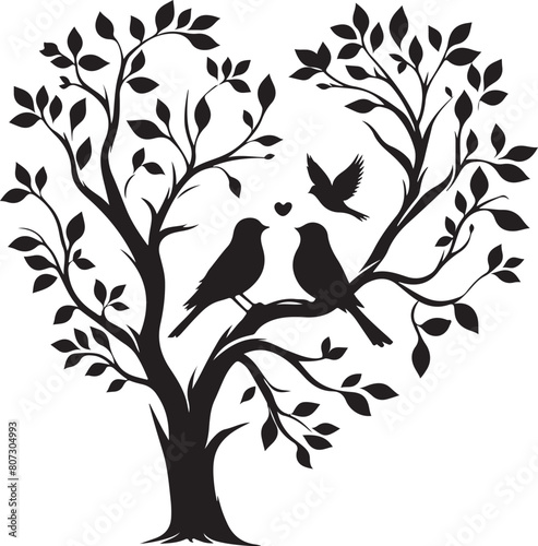 Cute love birds with hearts on tree vector, eps 10