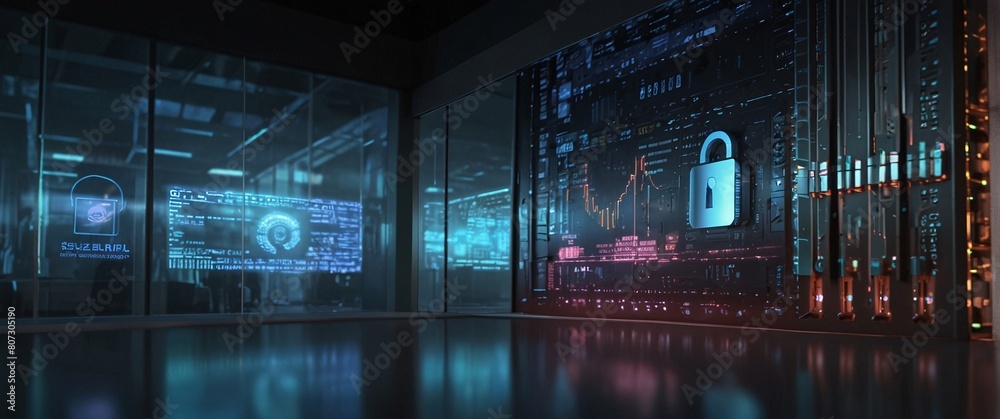 importance of cyber security and digital protection in the modern business landscape. Use futuristic and sleek technology designs to convey a sense of advanced protection and security importance of cyber security and digital protection in the modern business landscape. Use futuristic and sleek technology designs to convey a sense of advanced protection and security