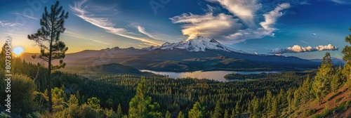 Panoramic View of Mount Volcano with Glaciers and Stunning Landscape in County,