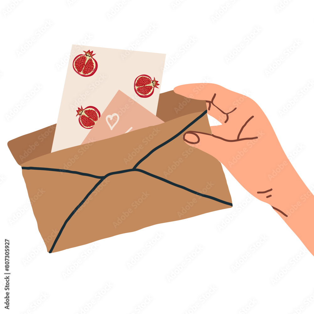 Paper envelope , a letter in the hands of a man. Handwritten correspondence. Flat vector illustration of mail isolated on white background
