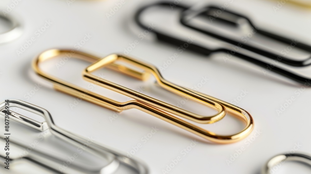 Artistic close-up of everyday office clips, displayed in a minimalist, high-res format to elevate their modern aesthetics